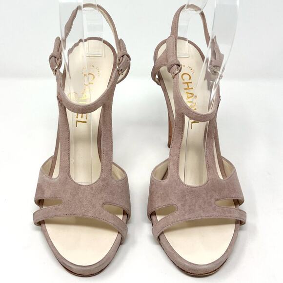 Chanel Mauve Suede Platform Sandals with Interlocking Logo- Size 37 - Picture 2 of 11